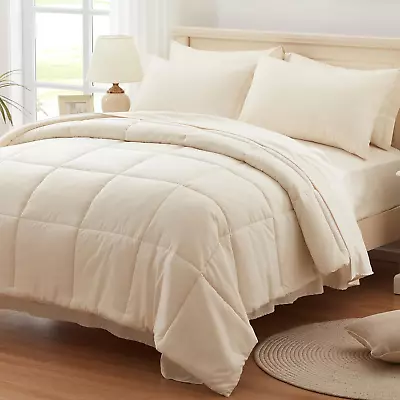 Queen Comforter Set 7 Piece Beige Bed In A Bag With Sheets Comforters Queen Si • $44.99