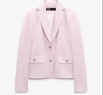 Zara New Jewel Button Blazer Jacket Lilac Pink - Size M • $75