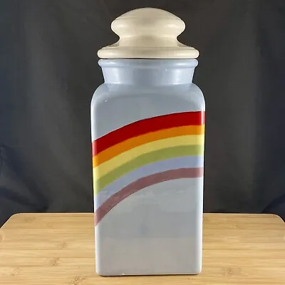 Vintage Kitchen Rainbow Canister Cookie Jar Ceramic With Lid Extra Large • $30