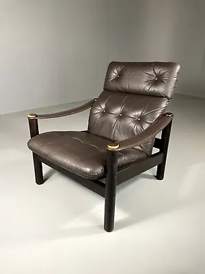 EB6082 Vintage Danish Lounge Chair Brown Leather Jeki Gehl Retro MCM MNOR • £325