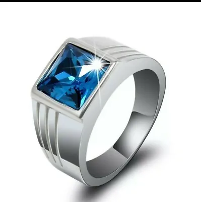 Natural Swiss Blue Topaz Ring 925 Sterling Silver Handmade Men's Occasion Ring. • $69.99