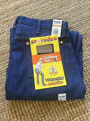 Wrangler Men's 13MWZ Cowboy Cut Original Fit Jeans 35x34 Dark Blue Rodeo Denim • $62.50