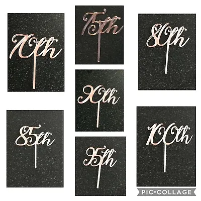 Happy Birthday Cake Topper Rose Gold Acrylic 70th 75th 80th 85th 90th 95th 100th • £3.80