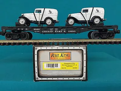 30-8304 MTH Railking O/O27 Chesapeake & Ohio DIE-CAST Flatcar W/Panel Vans NIB • $53.95