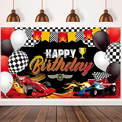 Car Racing Happy Birthday Backdrop  Party Decorations Racing Party Photo NEW • $16.27