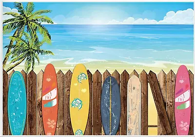 £12.99 • Buy Summer Beach Scene Setter Photo Backdrop 5 X 7 Surf Board Hawaiian Seaside Party