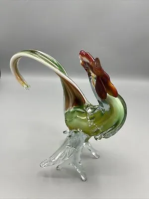 Murano Style Rooster Hand Blown Art Glass Figurine Sculpture 7  + Tall Vintage • $49.95