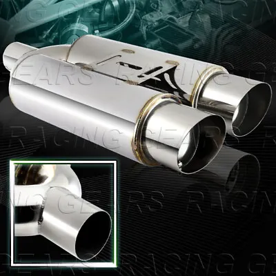 3.5  Dual Slant Tip Stainless T-304 Exhaust Muffler W/ Dual Silencer 2.5  Inlet • $59.95