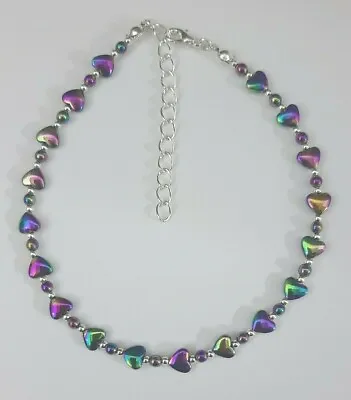 Rainbow Hematite Heart Ankle Bracelet Anklet 9.25  + Ext 175 • £4.49