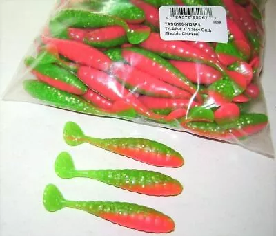 Mister Twister 100 Pack 3 Inch Tri-alive Sassy Grub Lures Electric Chicken • $14.99