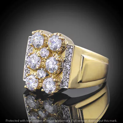Men's 3.00 Ct Simulated Diamond Cluster Ring 925 Silver Gold Plated • $102