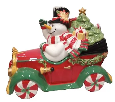 Fitz & Floyd Top Hat Frosty Large Cookie Jar Snowman Driving Vintage Car  • $39