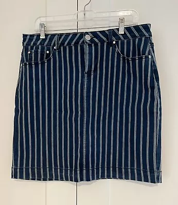 BACCINI Dark Wash Blue Striped Stretch Denim Skirt - Size 10 • $21.99