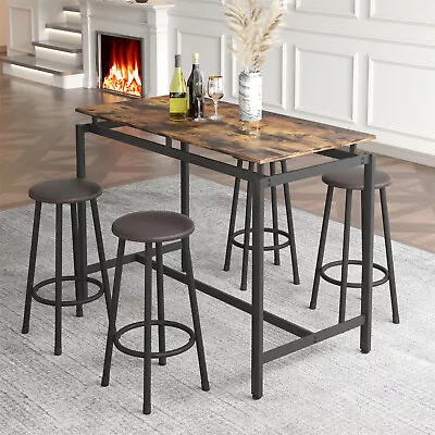 5 Piece Bar Table Set Counter Height Kitchen Dining Tables W/ 4 Bar Stools Brown • $195.99