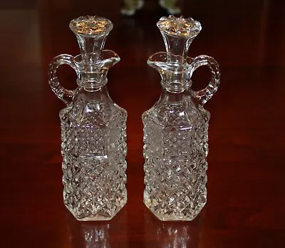 Anchor Hocking Vintage Wexford Clear Glass 7 1/2  Tall Cruets Set Of 2 • $19.99