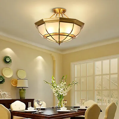 Tiffany Style Vintage 6 Light Gold Stained Glass Hanging Ceiling Pendant Lamp US • $125.02