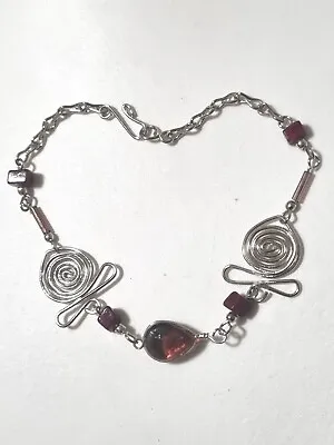 PERU Silver 8  Bracelet Chain PURPLE Murano Drop Charm Bead Gift Jewellery B73 • £3.30