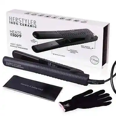 Herstyler Superstyler Ceramic Flat Iron Dual Voltage Hot Hair Straightener Black • $27.99