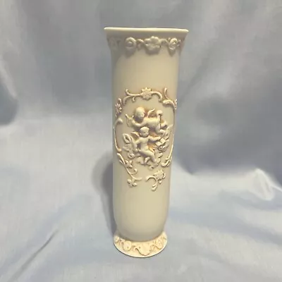 Vintage Lefton Antiqued Cherub Bud Vase Porcelain Bisque Raised Angels Floral • $12