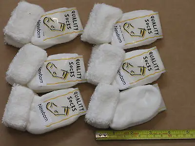 6 Pairs Newborn Cream Towelling Baby Socks • £3.69