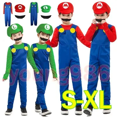 Halloween Kids Boys Super Mario And Luigi Fancy Dress Plumber Bros  Costume - • $14.49