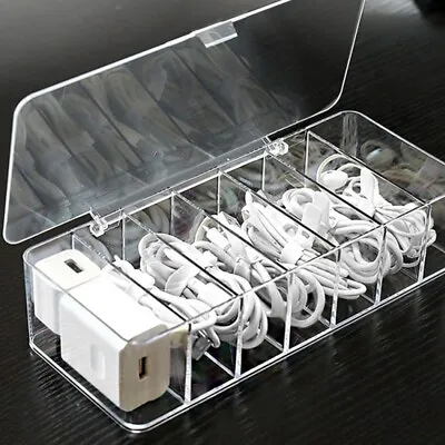 Clear Cable Storage Box Case Wire Management Cable Clips Safety Tidy Organizer • £9.59