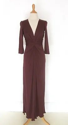 Issa London Maxi Dress US6 Twist Front Low Cut Lettuce Hem Bordeaux Red • $68