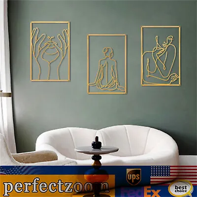 Gold Wall Art Decor Set Of 3 Metal Wall Art Modern Abstract Hanging Sculpture • $24