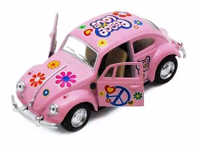 Kinsmart 5  1967 VW Classic Beetle Peace Decals Diecast 1:32 Volkswagen Pink • $7.99