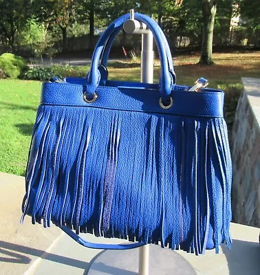 NWT Milly Essex Gorgeous Blue Leather Tote/ Convertible Bag/ Fringe $465 • $239.99