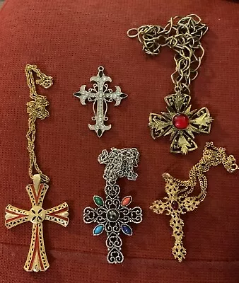 VINTAGE NECKLACE Cross  LOT Of 5  Two Signed Avon #803 • $25