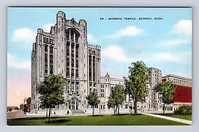 Detroit MI-Michigan Masonic Temple Building Antique Vintage Souvenir Postcard • $7.99