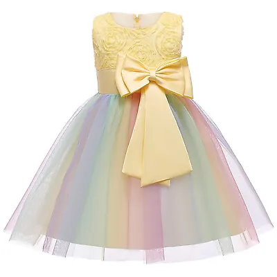 2023 New Girls Bridesmaid Dress Baby Flower Kids Party Rose Bow Wedding Dresses • £9.46