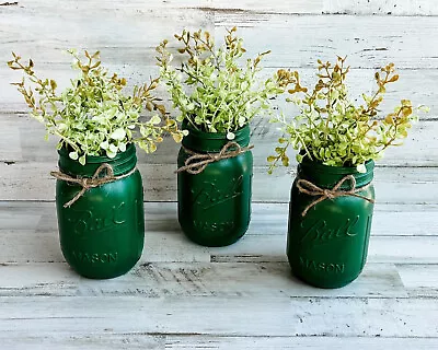 Forest Green Hand-painted Mason Jars For Cottagecore Garden Wedding • $30