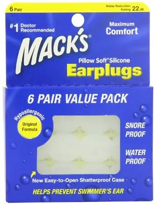 Macks Pillow Soft Silicone Earplugs Value Pack 6 Count Each • $9.33