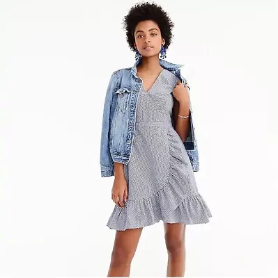 J Crew Faux-wrap Mini Dress In Gingham Cotton Poplin Size XXS (~ Size 6/8 AUS) • $39.99