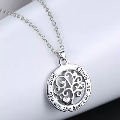 925 Sterling Silver Tree Of Life Mom You Are The Heart Of Our Family Necklace • $19.74