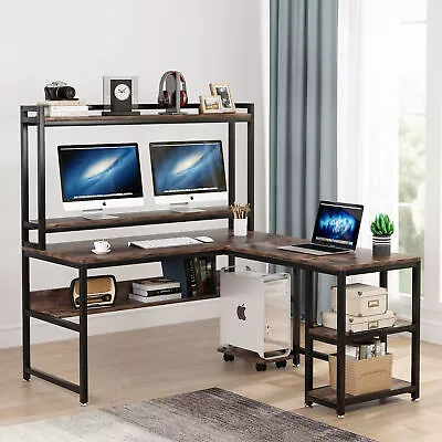 Tribesigns L-Shaped Desk With Hutch Large Computer Desk With Storage Shelves • $227.48