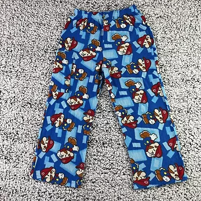 Super Paper Mario Bros Sleepwear Pants Youth Medium Blue Nintendo Fleece Pajamas • $9.97