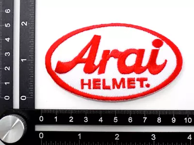 ARAI HELMET RED EMBROIDERED PATCH IRON/SEW ON ~3-5/8  X 2  MOTORCYCLE CAR RACING • $6.99