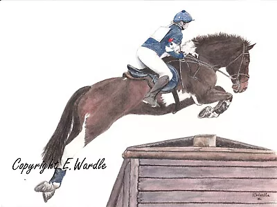 ACEO 2.5 X 3.5  'HORSE & RIDER' CANVAS PRINT Of Original Watercolour By E.Wardle • £2.99