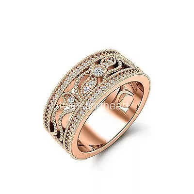 Filigree Milgrain Wide Leaf Wedding Band 2ct Lab-Created Moissanite Gold Plated • $149.99