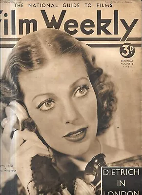 Vintage Film Weekly Magazine Aug 8th 1936 Marlene Dietrich Cover & Feature • $2.49