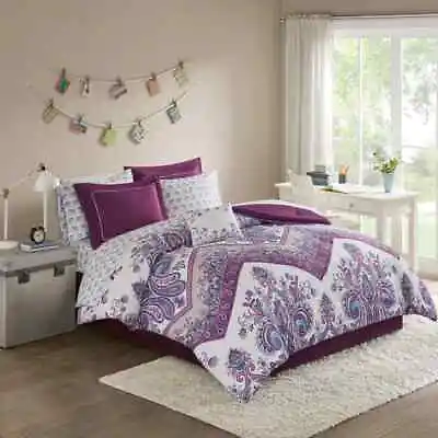 New! ~  Chic Boho Purple Lilac Blue Teal  Moroccan Tropical Comforter Set Sheets • $116.32