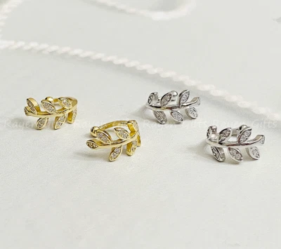 $9.98 • Buy S925 Sterling Silver Gold Silver Tone CZ Twig Leaf Clip On Ear Cuff No Piercing