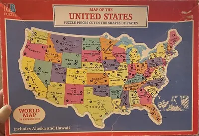 Milton Bradley Puzzle United States US World Map 2 In 1 Complete 1975 Vintage • $15