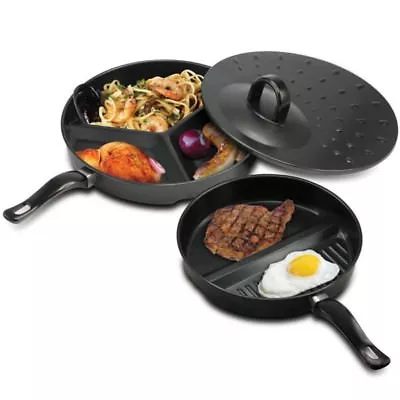 3 In 1 Divide Wonder Combo Divided Frying Pan Set Non Stick Delicious Breakfast • £114.95