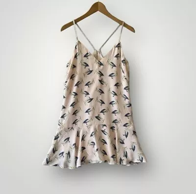 Milly Dress Pure Silk Women Size 10 Bird Print • $40