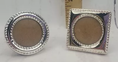 Two Vintage Silver Tone Mini Frames - Square 2  X 1 7/8  Round 1 7/8  Across • $19.95