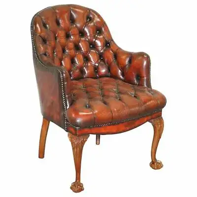 Harrods Restored Chesterfield Captains Brown Leather Armchair Claw & Ball Feet • £2250
